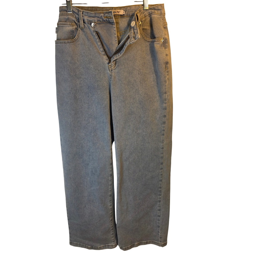 HDLTE Women Light Wash High Rise Wide Leg Straight Jeans Blue Size M